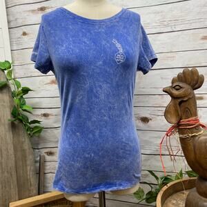 RTB Real Tough Babe Blue Acid-Wash or Tie-Dye Logo Tee Shirt Woman's Size XL